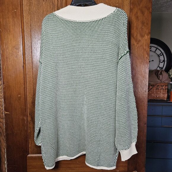 Designer Inspired Oversized V Neck LS Drop Shoulder Tunic Tops Green Sweater M - Picture 2 of 5